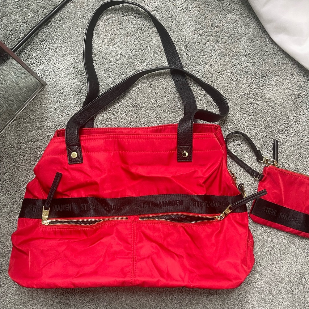 Steve Madden red black and gold purse